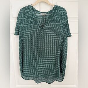 Pleione Teal Patterned Blouse L